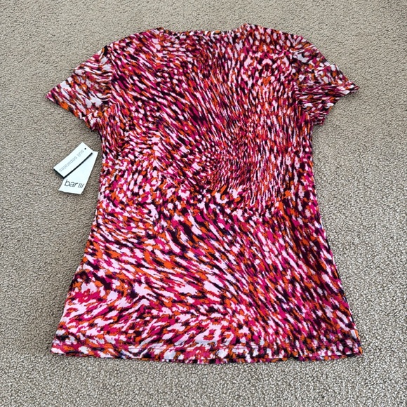 434M NWT Bar III Women's Printed Short-Sleeve Mesh Top, Sunset Rose - Size: XXS - Picture 8 of 8
